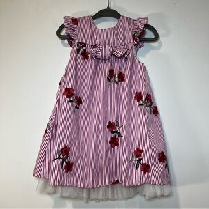 Popatu Striped Red Floral embroidered girls Dress